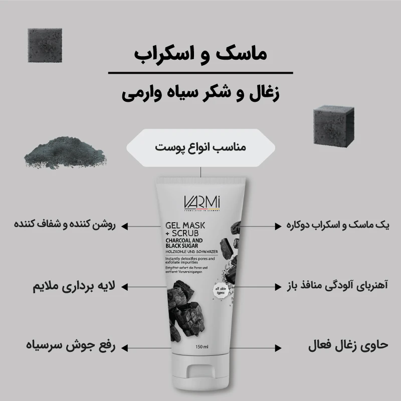 ماسک خاک رس لایه بردار پوست حاوی زغال و شکر سیاه وارمی